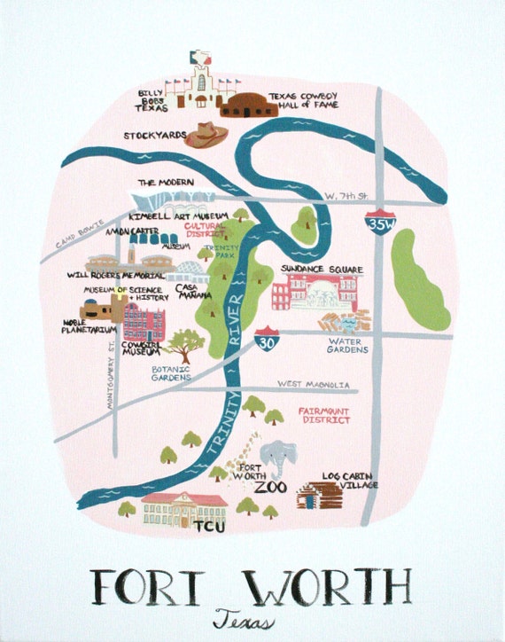 My City of Fort Worth Map Art Print, Texas