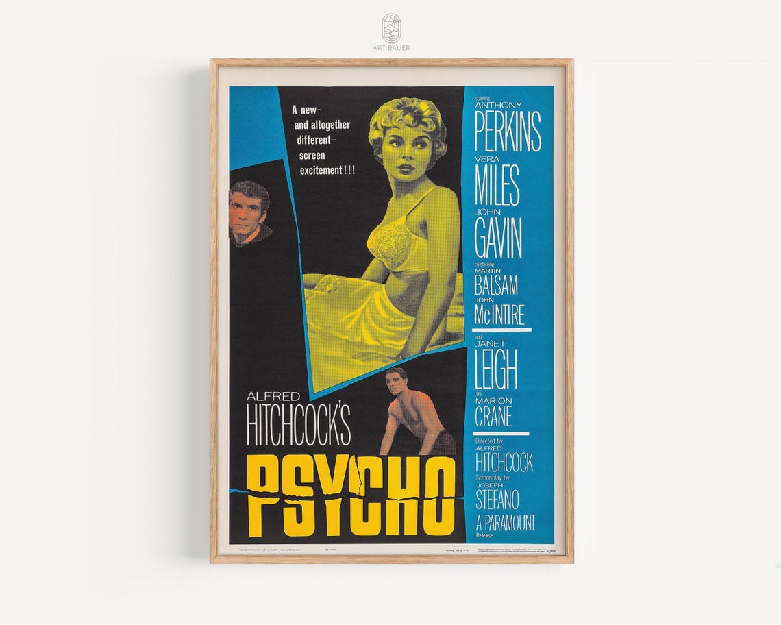 Psycho Film Poster 1960 Hitchcock Classic Iconic Movie Poster Vintage Film Poster Poster Print
