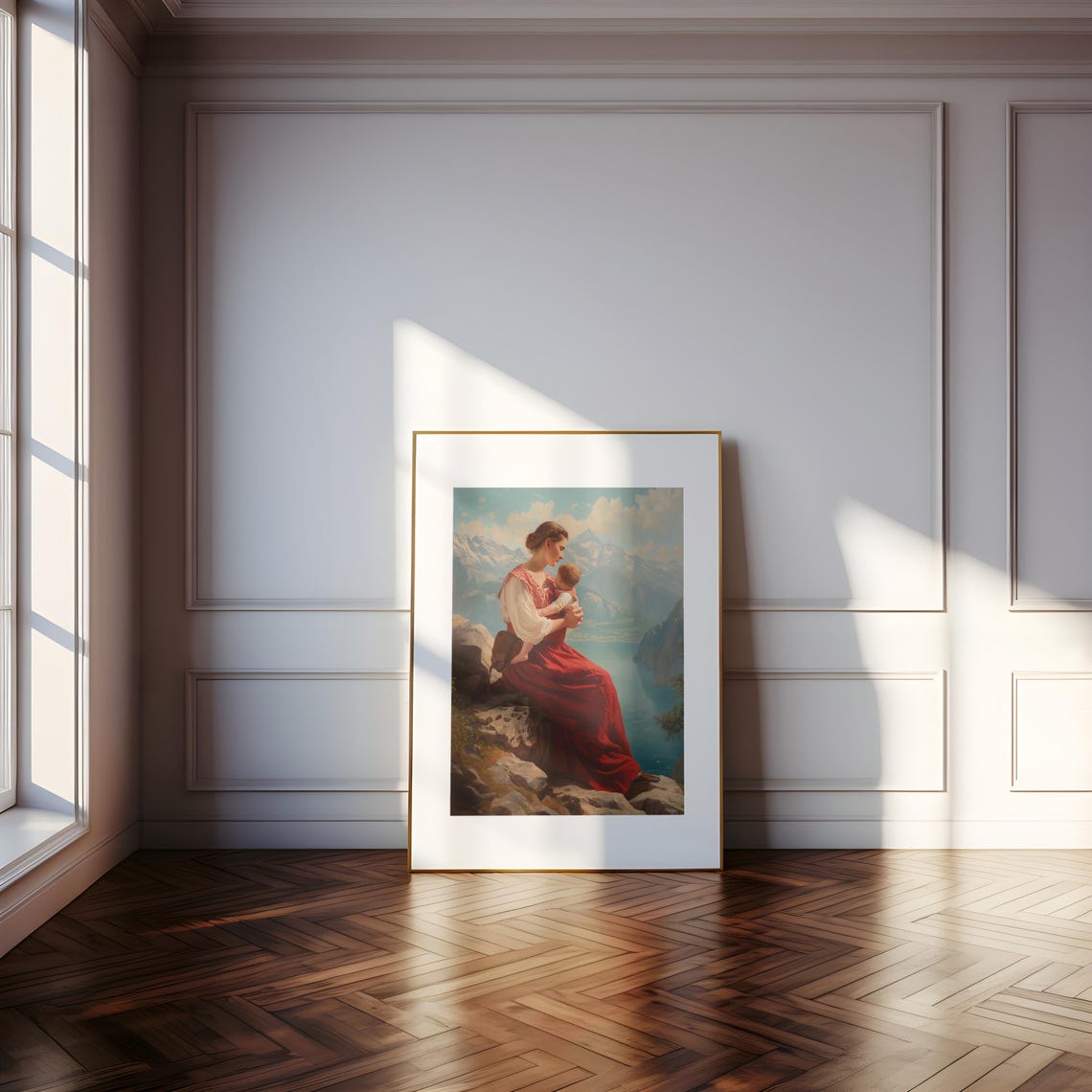 Woman Holding Her Baby Framed Print Motherhood Artwork Mother And Child Print Motherhood Art Gift For Mom - Image 5