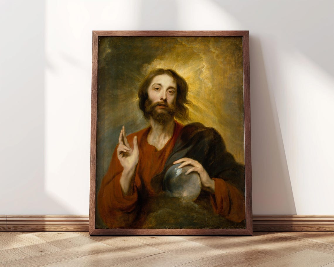 Van Dyck Salvator Mundi Christ Holding Orb Baroque Portrait Art Print