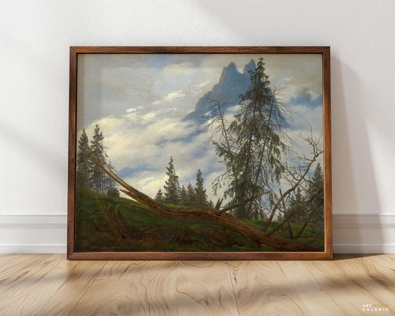 Mountain Peak With Drifting Clouds Framed Print Caspar David Friedrich 1835 German Art Mountain Landscape Nature Art