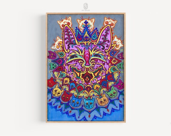 Louis Wain Psychedelic Rainbow Cat Portrait Kaleidoscope Art Print