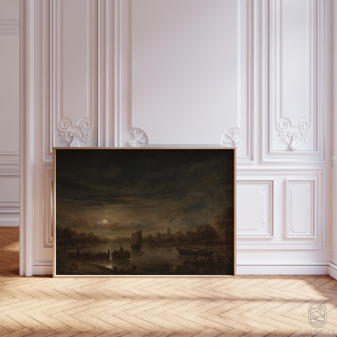 River Landscape In Moonlight Framed Print Aert Van Der Neer 1650 Dutch River Scene Moonlit Landscape - Image 4