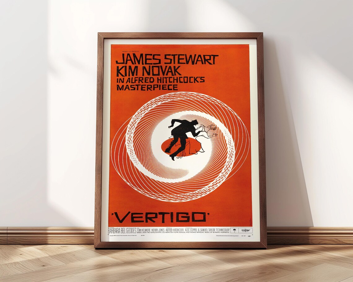 Vertigo 1958 Hitchcock Saul Bass Spiral Orange Classic Movie Poster - Image 4