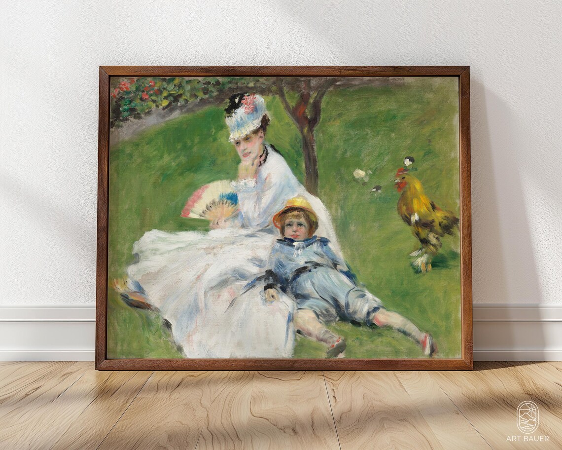 Madame Monet And Her Son Renoir White Dress Garden Mother Child Portrait Poster