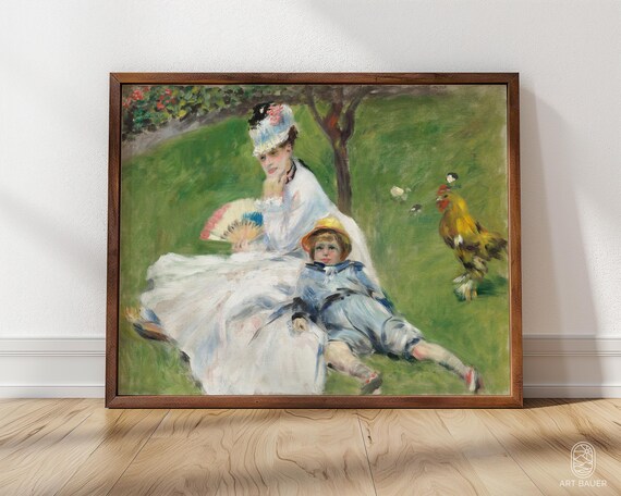 Madame Monet And Her Son Renoir White Dress Garden Mother Child Portrait Poster