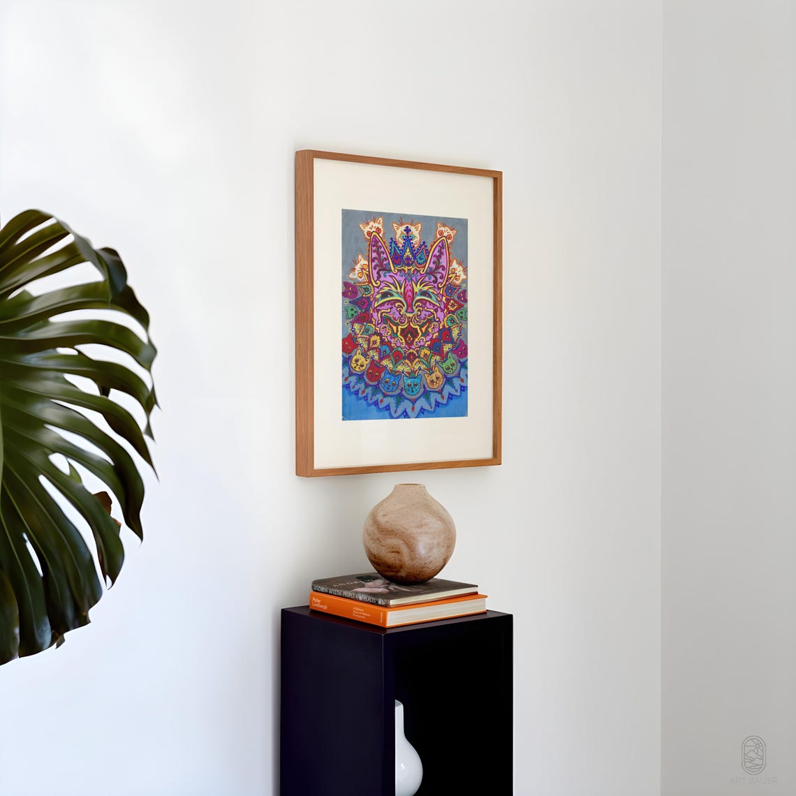 Louis Wain Psychedelic Rainbow Cat Portrait Kaleidoscope Art Print - Image 3