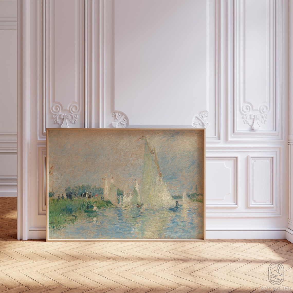 Renoir Regatta At Argenteuil White Sails River Race Hazy Sky Print - Image 4