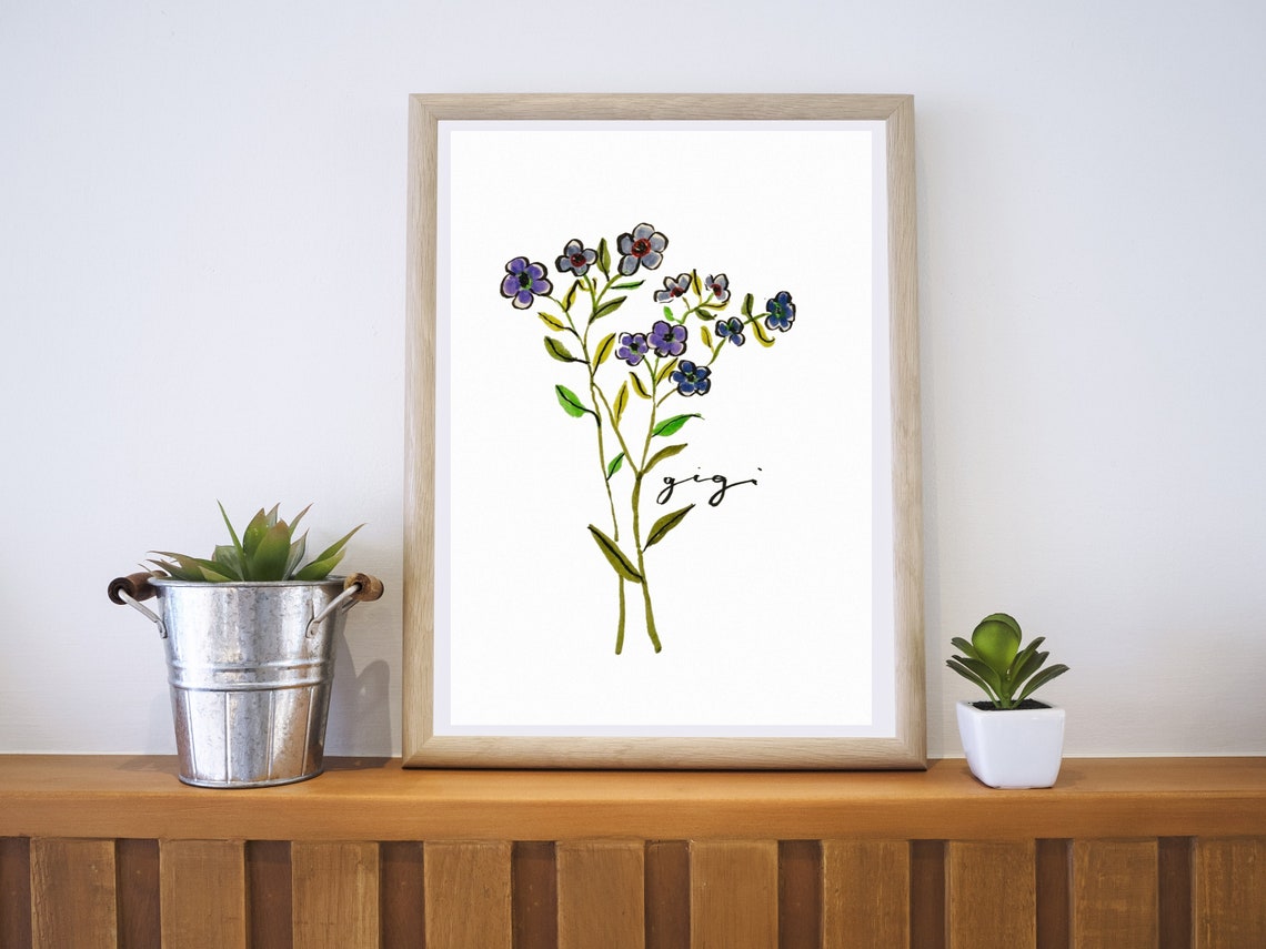 Purple Wildflower Sprig Minimalist Botanical Line Art Poster