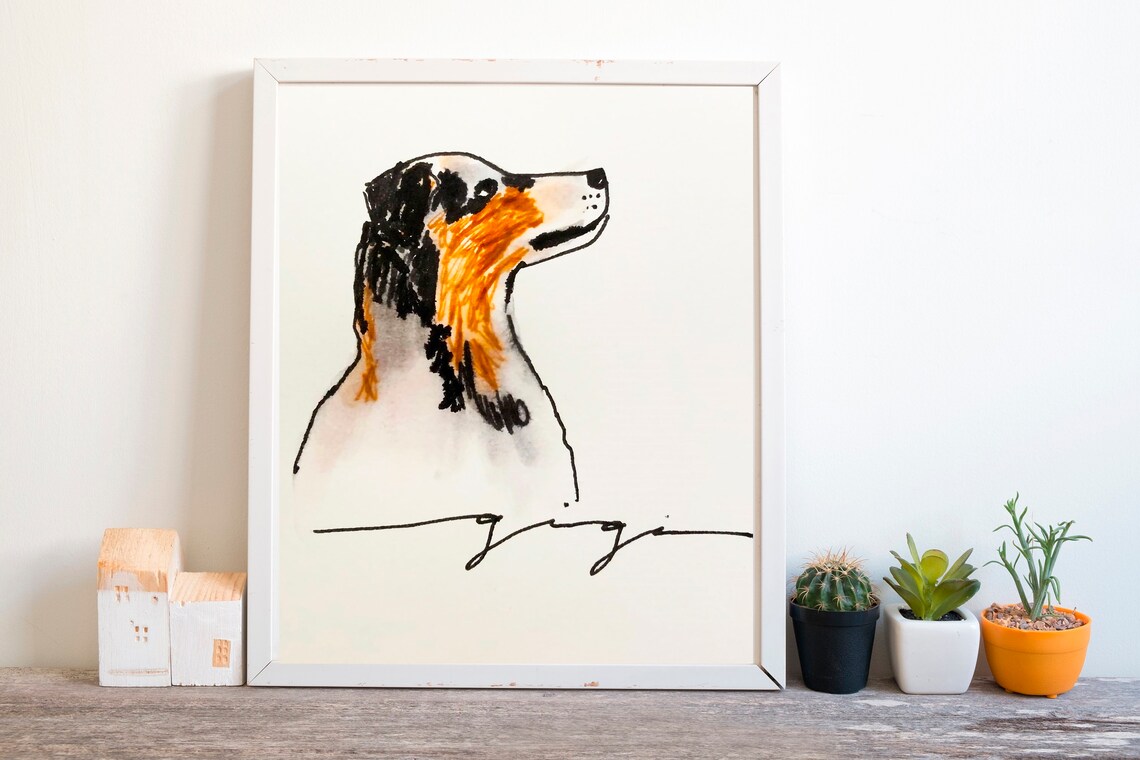 Expressive Tricolor Dog Profile Portrait Watercolor Pet Art Poster