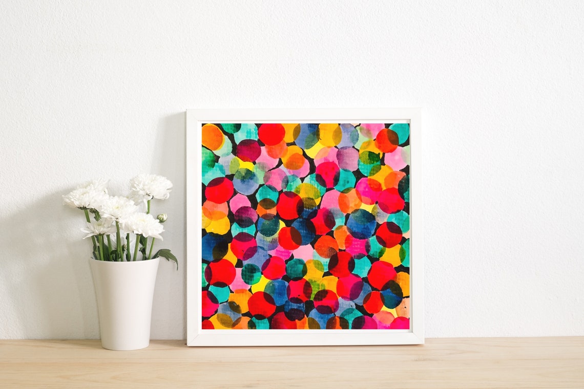 Colorful Confetti Dots Overlapping Circles Abstract Art Poster