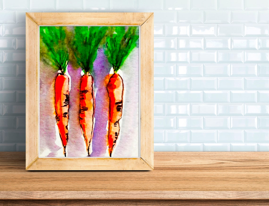 Three Fresh Carrots Vibrant Watercolor Kitchen Garden Poster
