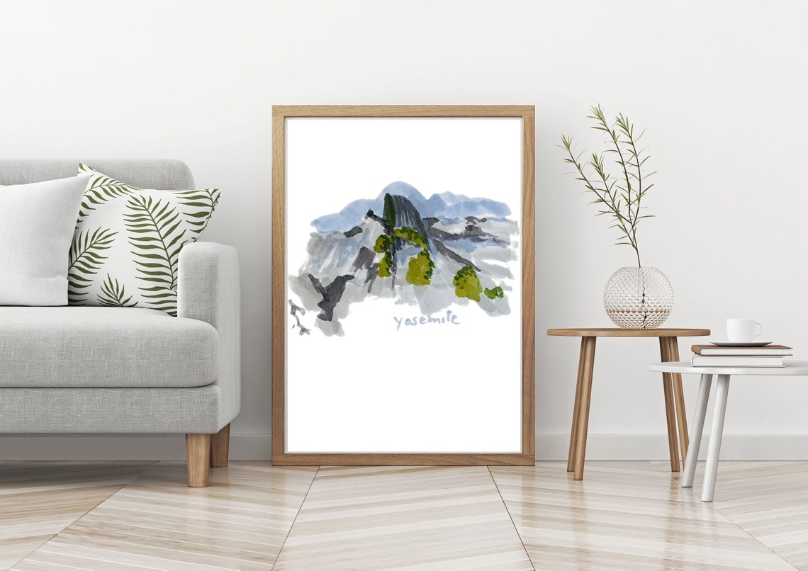 Scenic Yosemite National Park Watercolor Mountain Landscape Poster