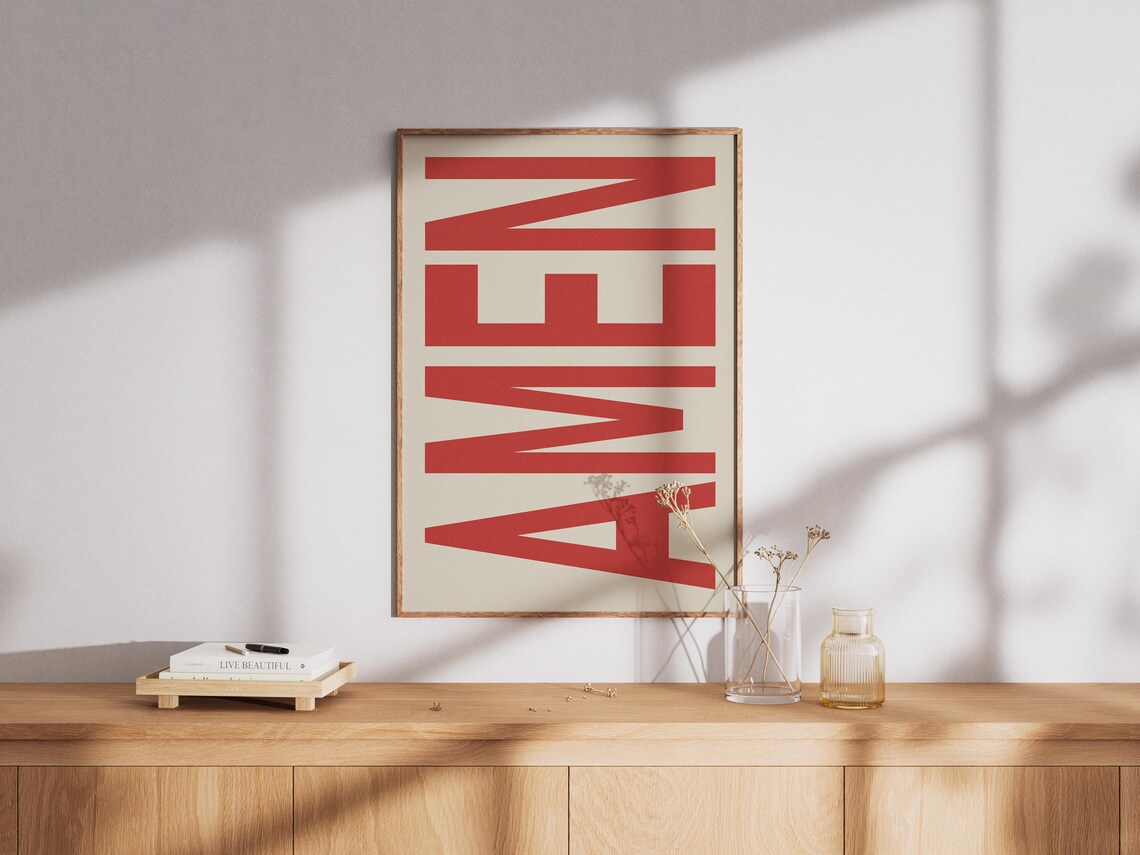 Amen Jesus Typography Poster, Retro Christian Decor