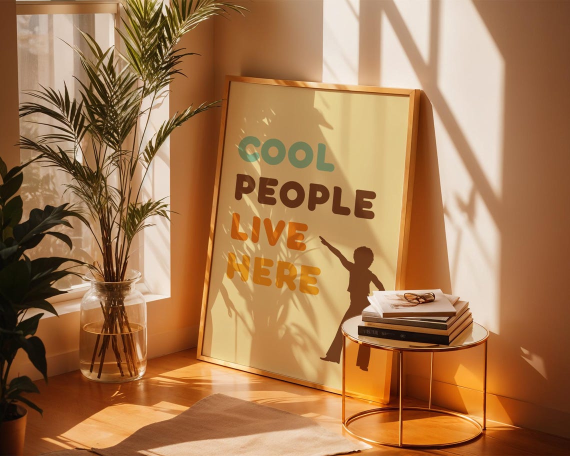 Cool People Live Here Groovy Yellow Retro Dancing Wall Print