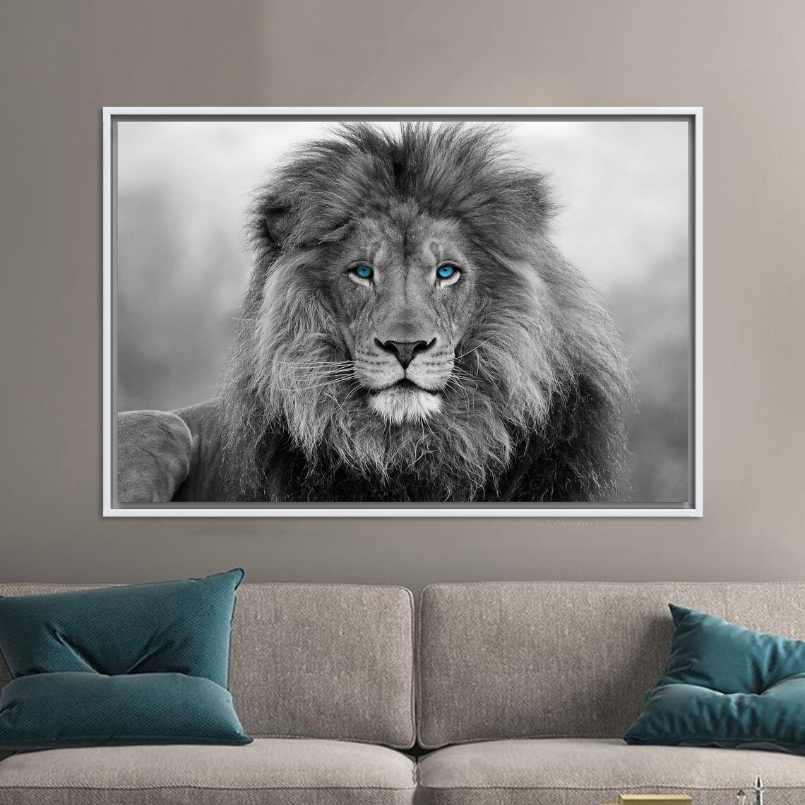 Lion Glass Art, Blue Eyed Wild Animal Decor