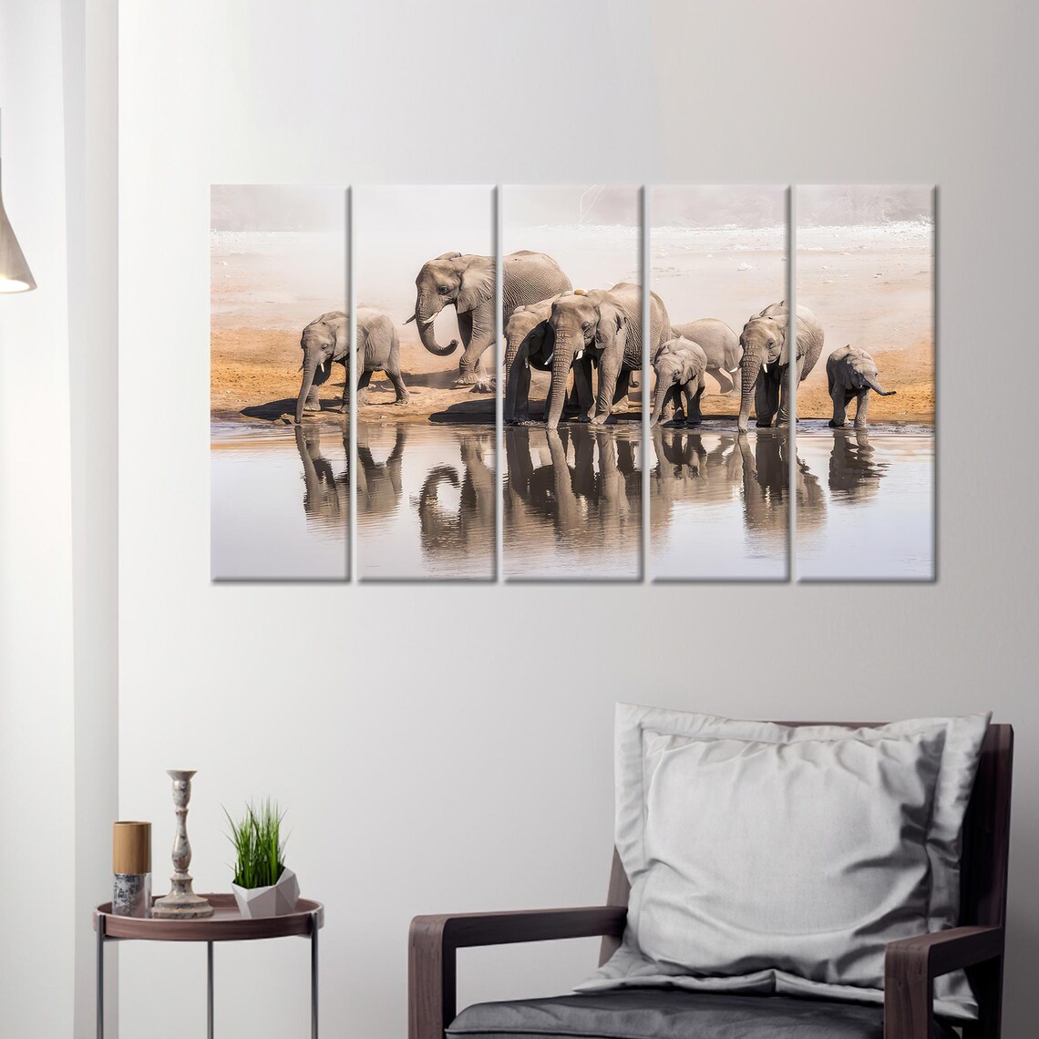 African Elephant Herd at Watering Hole Scenic Wildlife Poster - Image 2