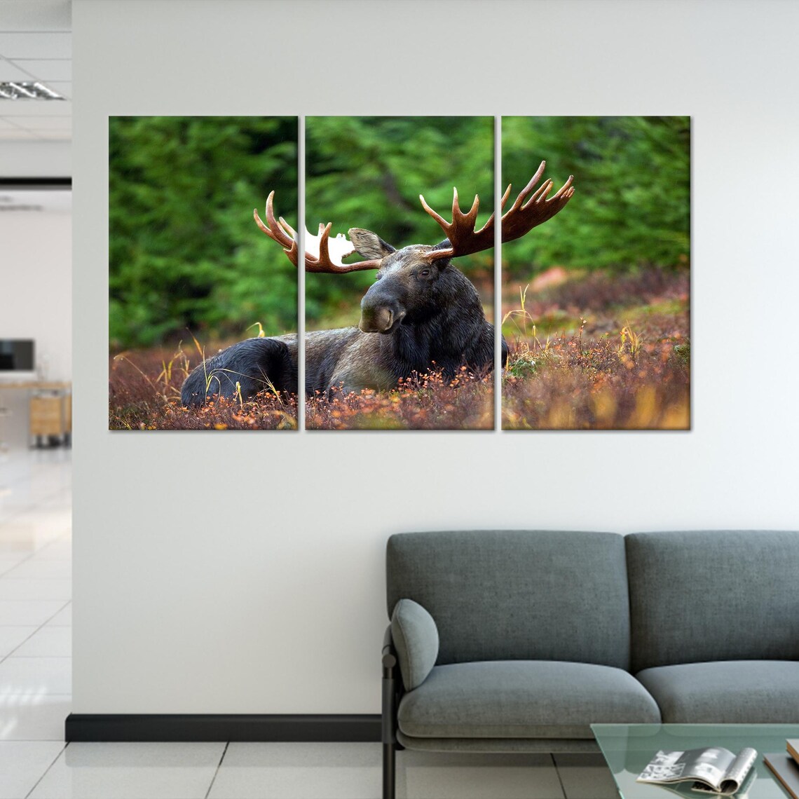 Bull Moose with Grand Antlers Resting in a Flower Meadow Poster - Image 4