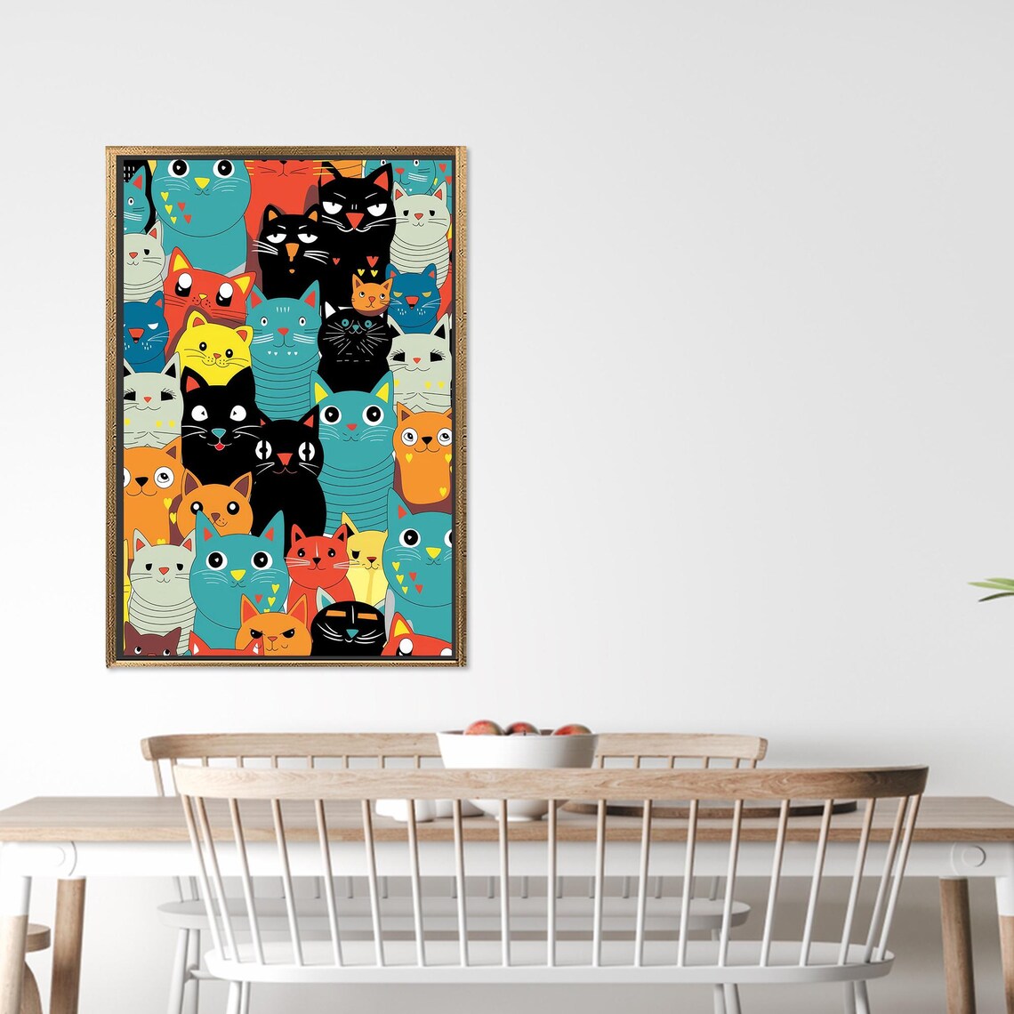 Dense Colorful Pattern Poster of Dozens of Funny Cartoon Cat Faces - Image 2