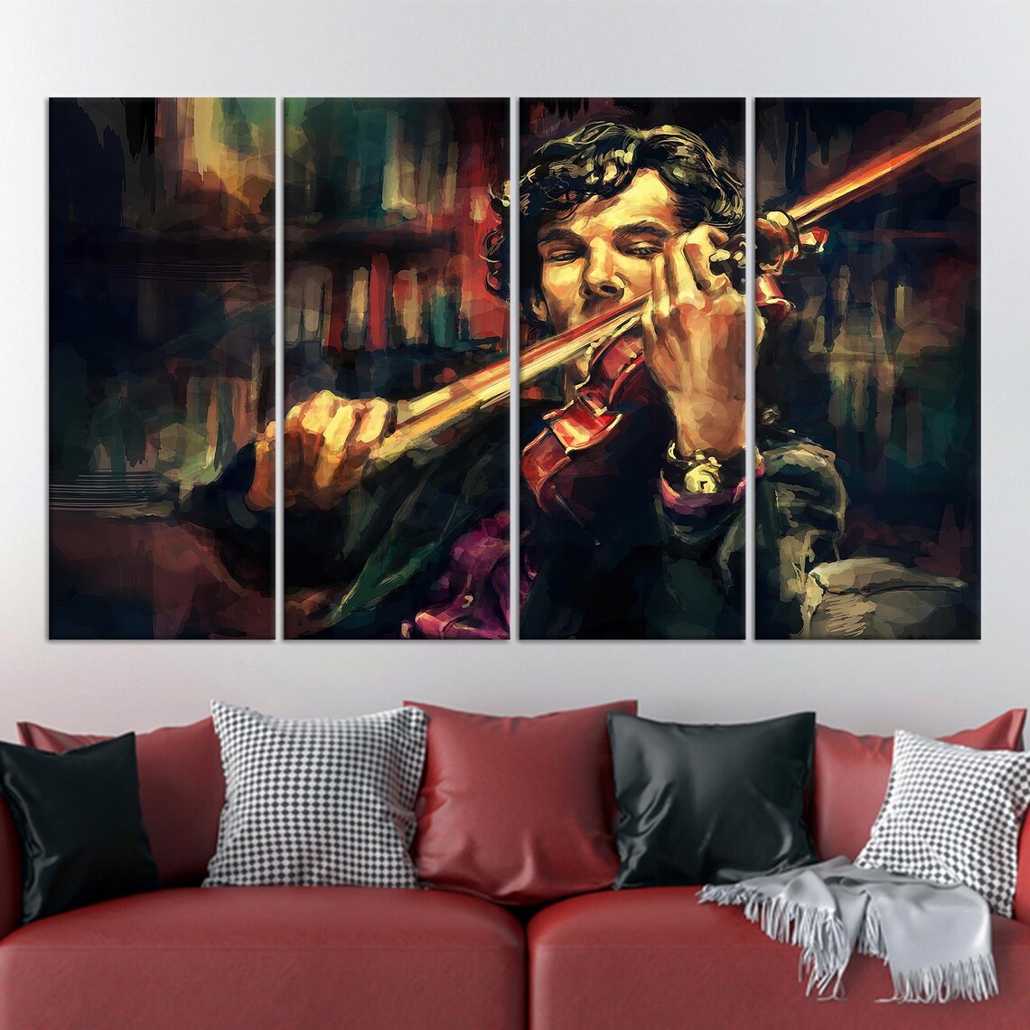 Male Violinist Music Room Glass Wall Art - Image 2
