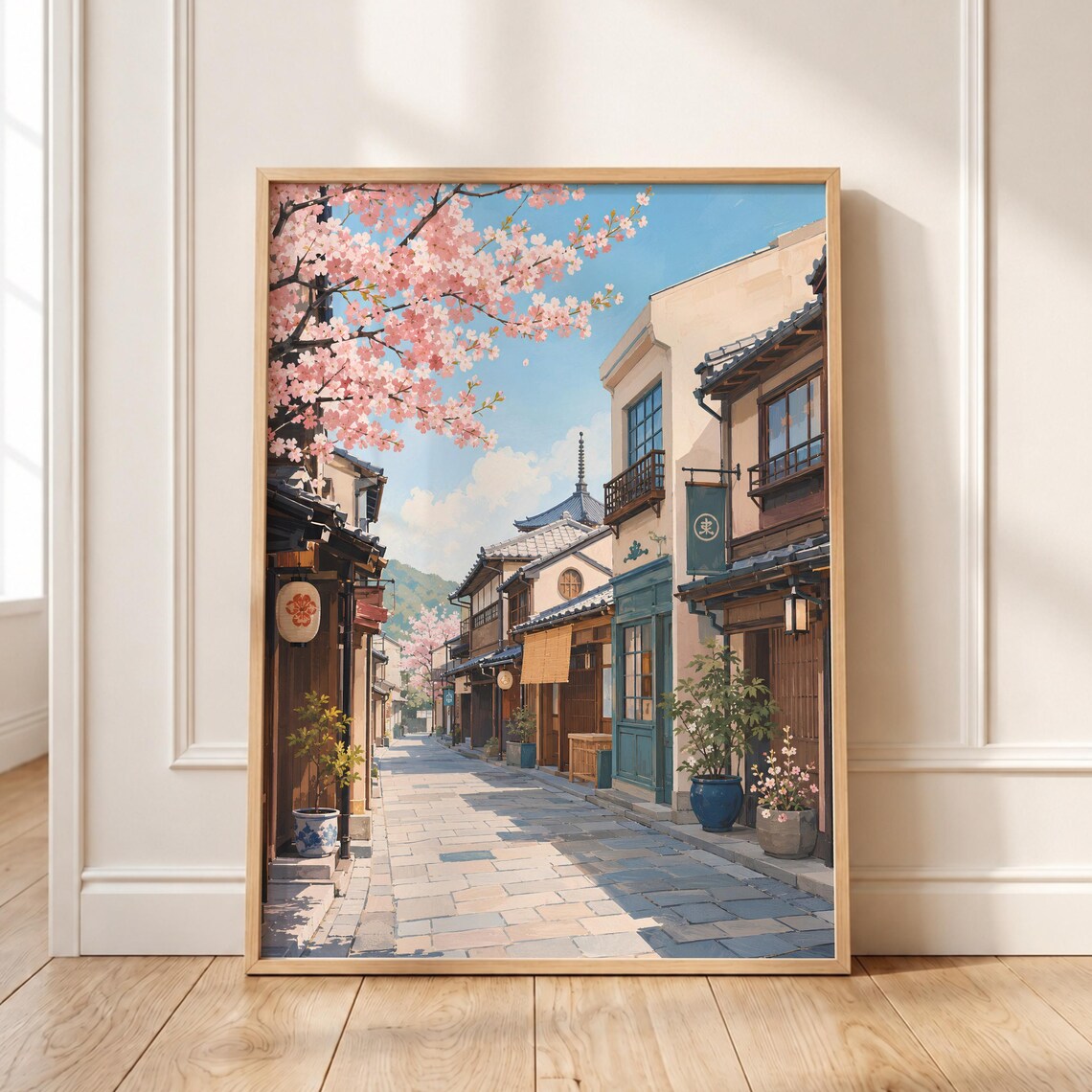 Cherry Blossom Kyoto Street Traditional Japanese Alley Art Print