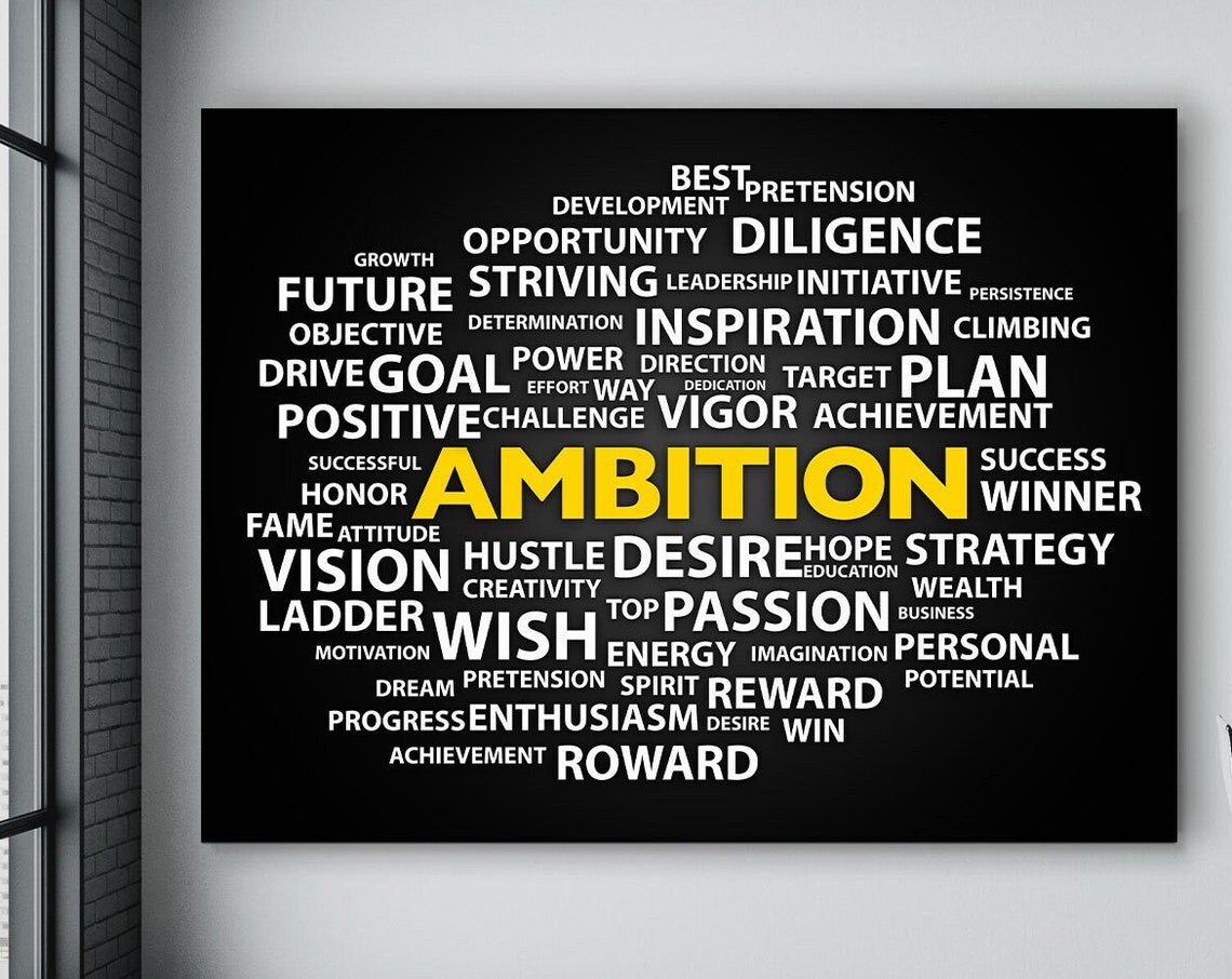 Ambition Word Cloud Motivational Canvas Gold Black Office Poster