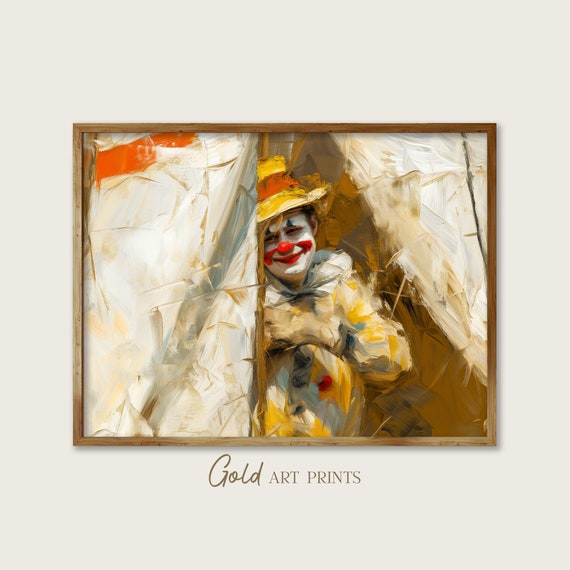 Vintage Clown Print Playful Circus Tent Wall Art Retro Painting Charming Housewarming Gift Idea Gap24007