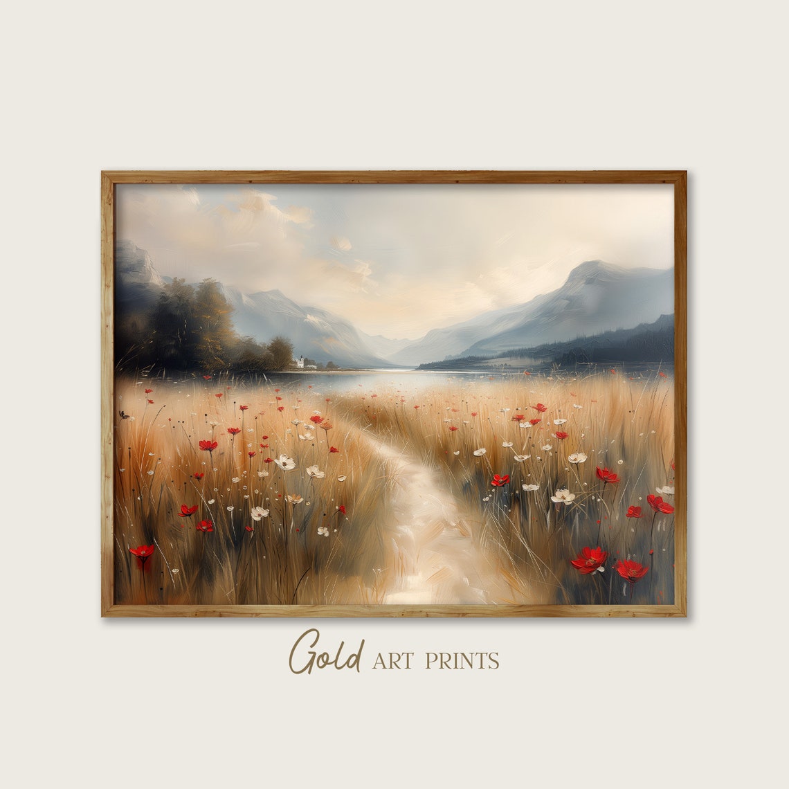 Wildflower Path To Mountain Lake Red Poppies Meadow Landscape Poster