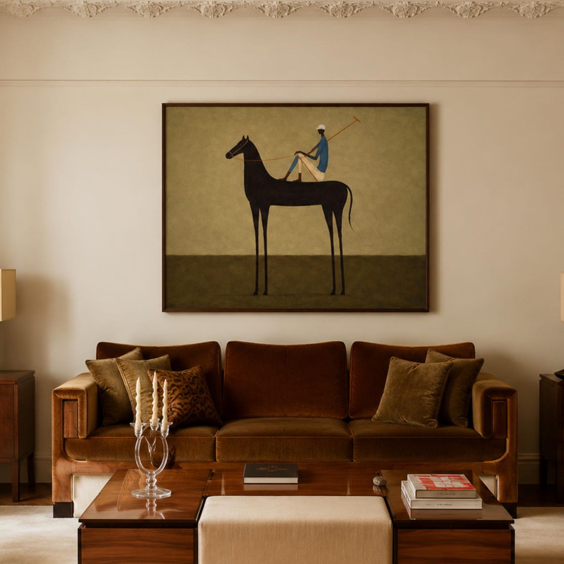 Black Horse Polo Player Minimalist Surreal Equestrian Sport Art Poster