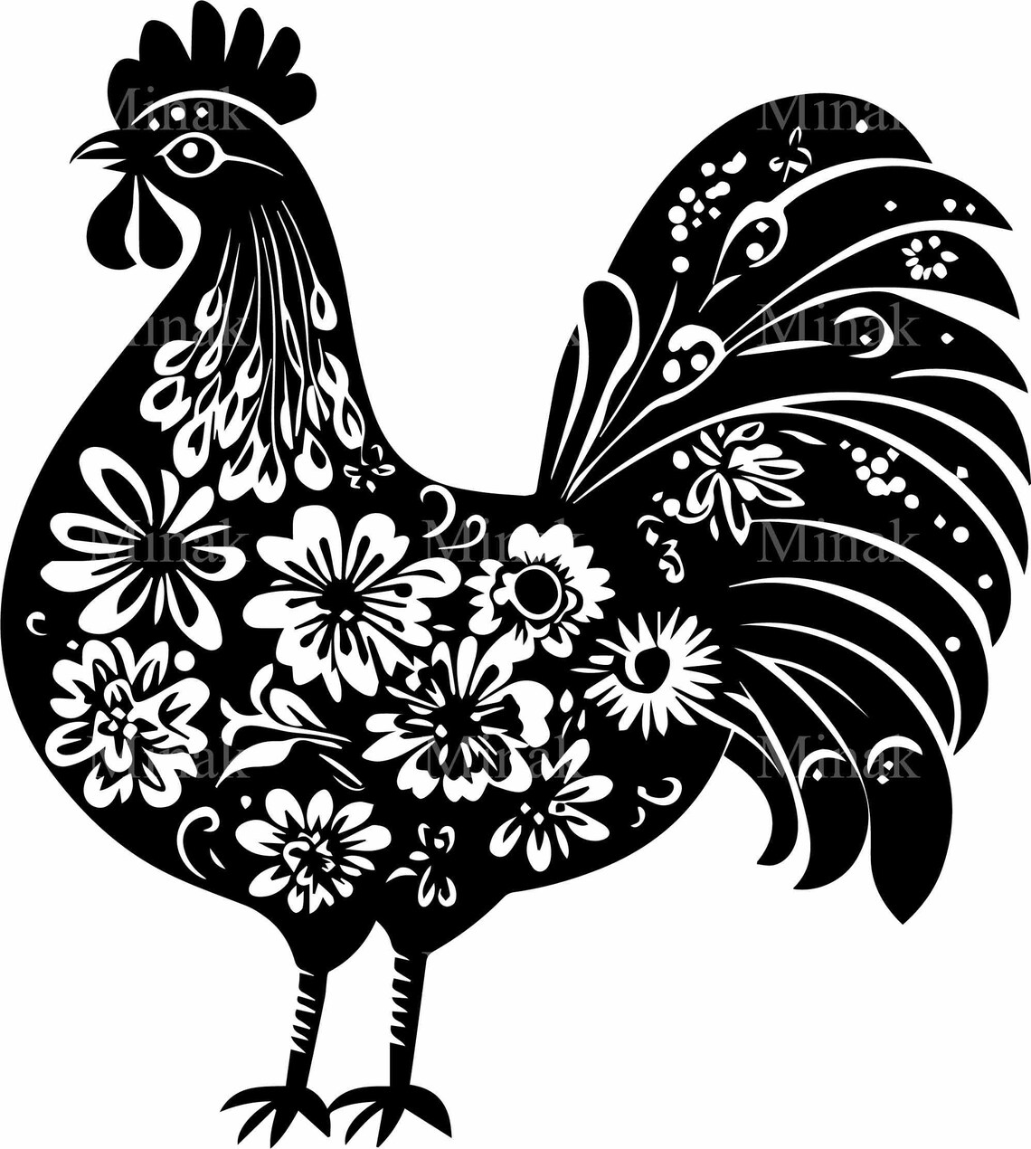 Floral Rooster, Rustic Farmhouse Art Print