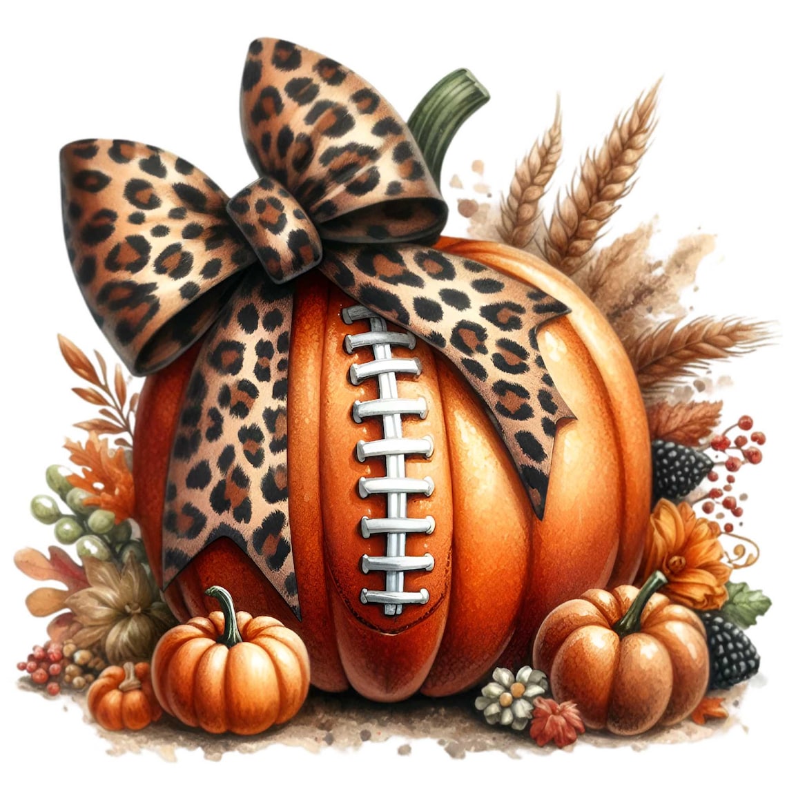 Leopard Print Bow Pumpkin Football Art Print - Image 4