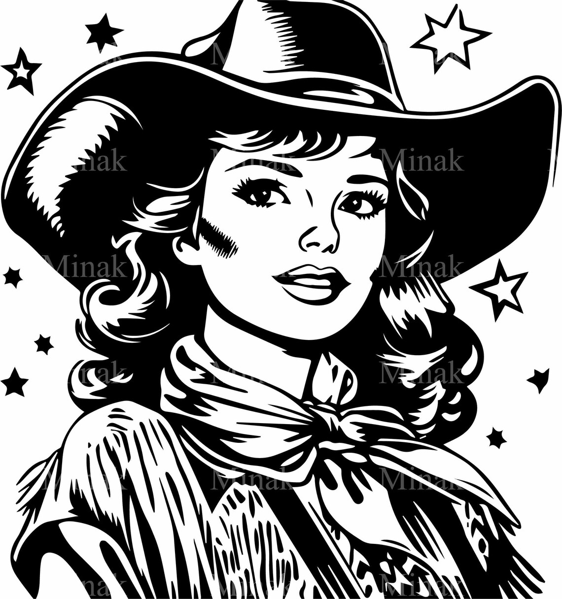Retro Cowgirl Silhouette Cowboy Hat Star Western Style Poster
