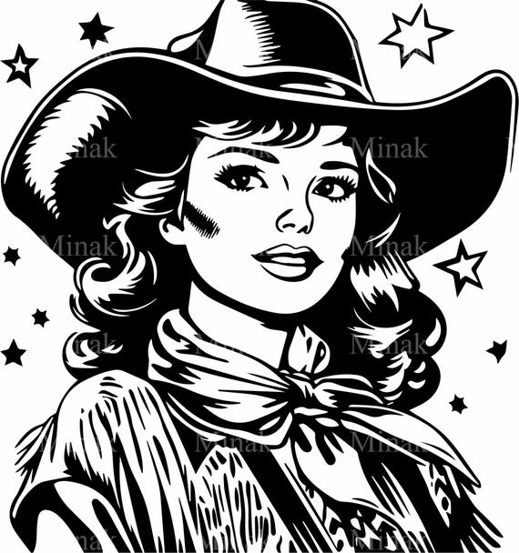 4 Western Cowgirl Svg Retro Cowgirl Silhouette Vector Vintage Rodeo Cut File