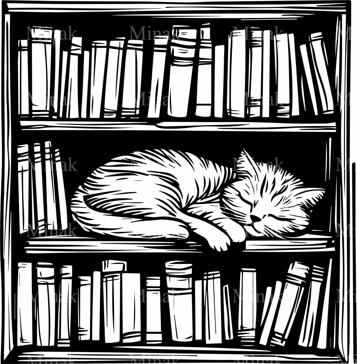 Sleeping Cat On Bookshelf, Book Lovers Design - Image 3