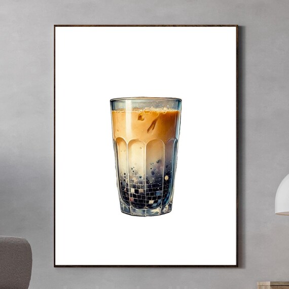 Disco Ball Boba Milk Tea Glam Sparkle Drink Art Kawaii Poster