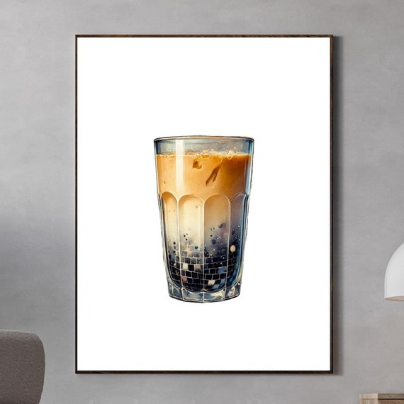 Disco Boba Milk Tea Art Print Wall Poster Glam Ball Drink Groovy Preppy Y2k Trendy Home Kitchen Decor