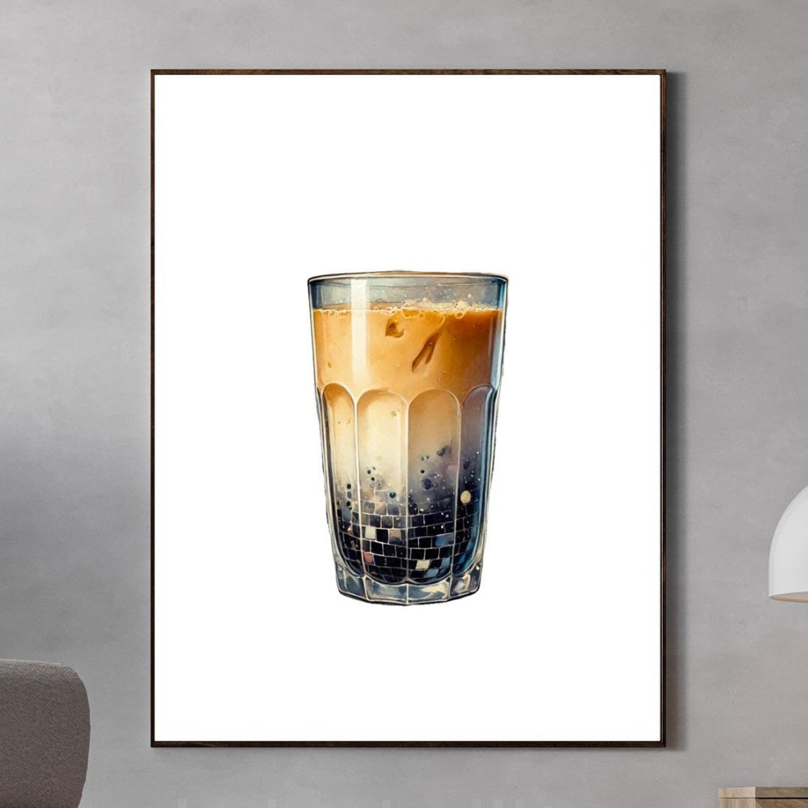 Disco Ball Boba Milk Tea Glam Sparkle Drink Art Kawaii Poster