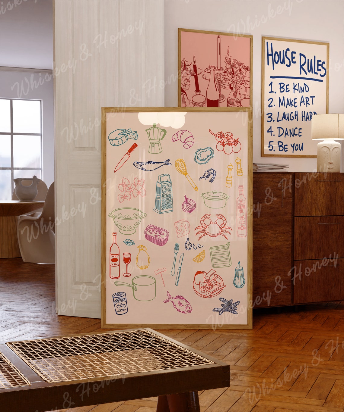 Italian Kitchen Icons Collage Colorful Tasty Food Line Art Poster - Image 3