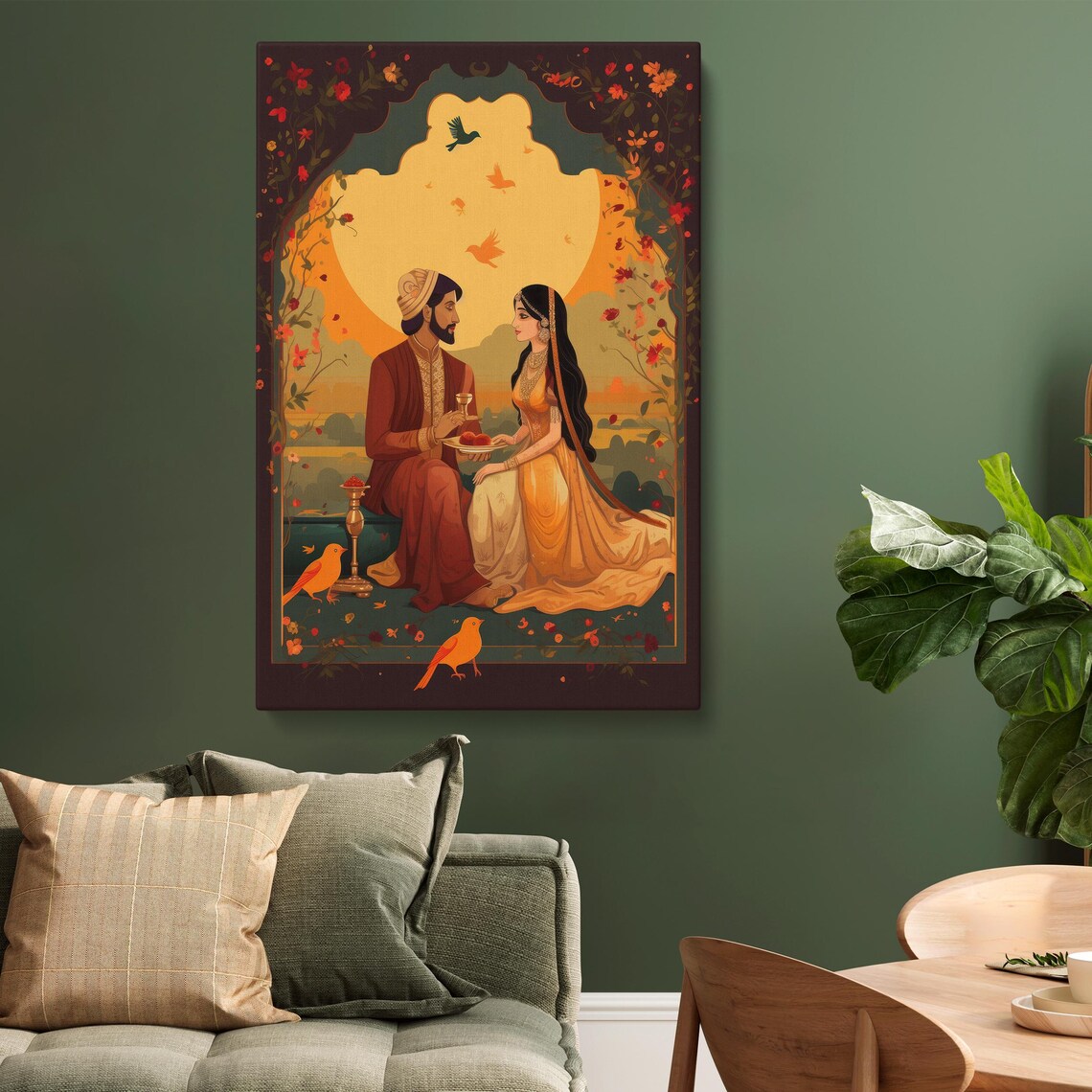 Indian Traditional Mughal Pichwai Royal Couple Art - Image 2
