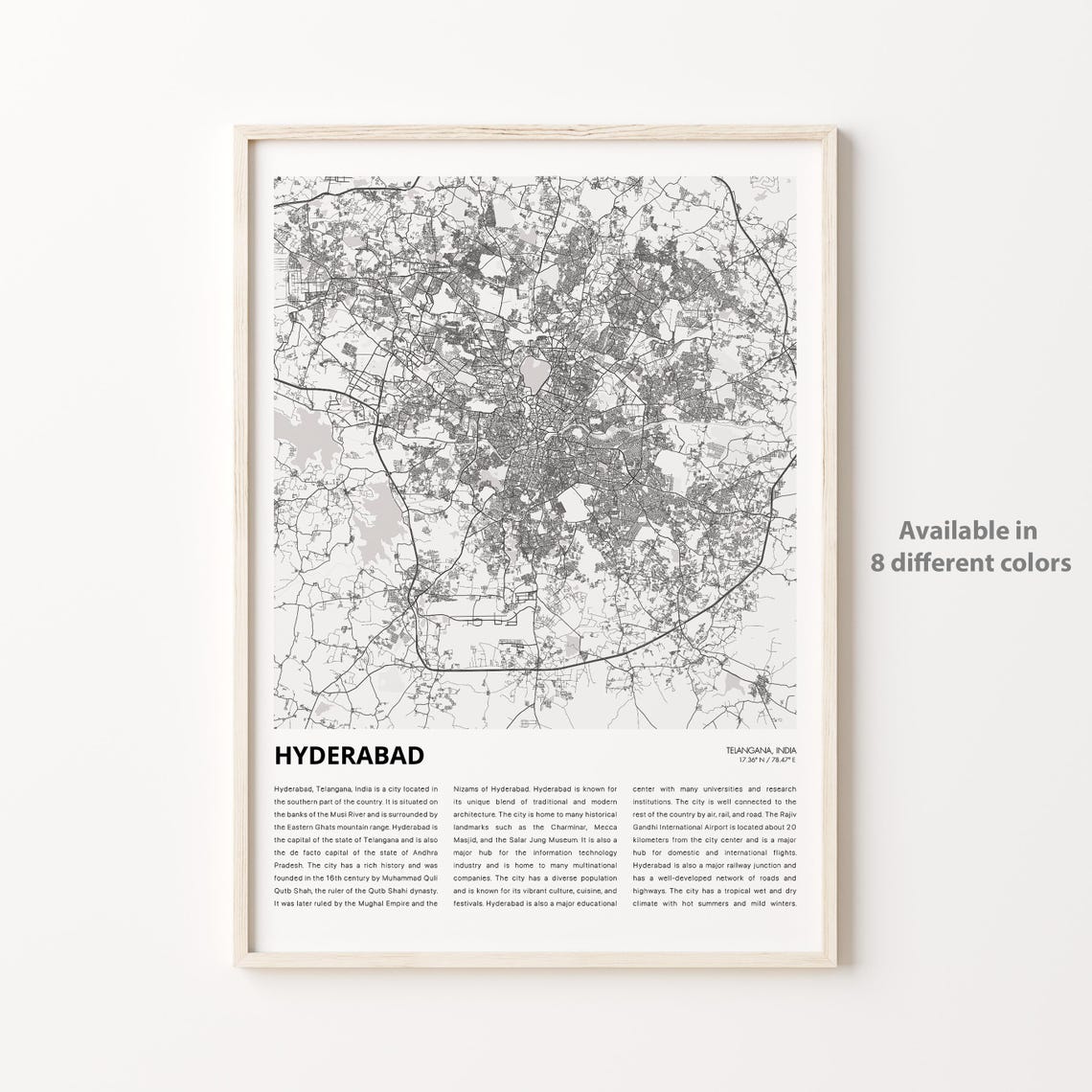 Hyderabad Map Print Travel Wall Decor Art Telangana Housewarming Gift
