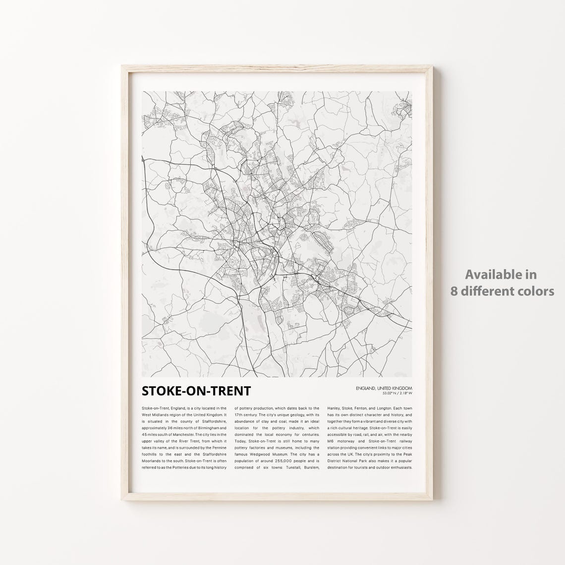 Stoke-on-Trent England Minimalist Black White City Map Art Poster