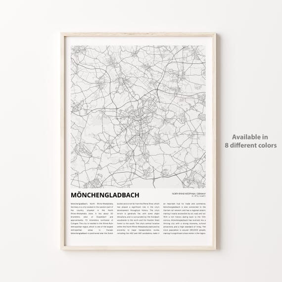 Mnchengladbach Map Print Travel Wall Decor Art North Rhinewestphalia