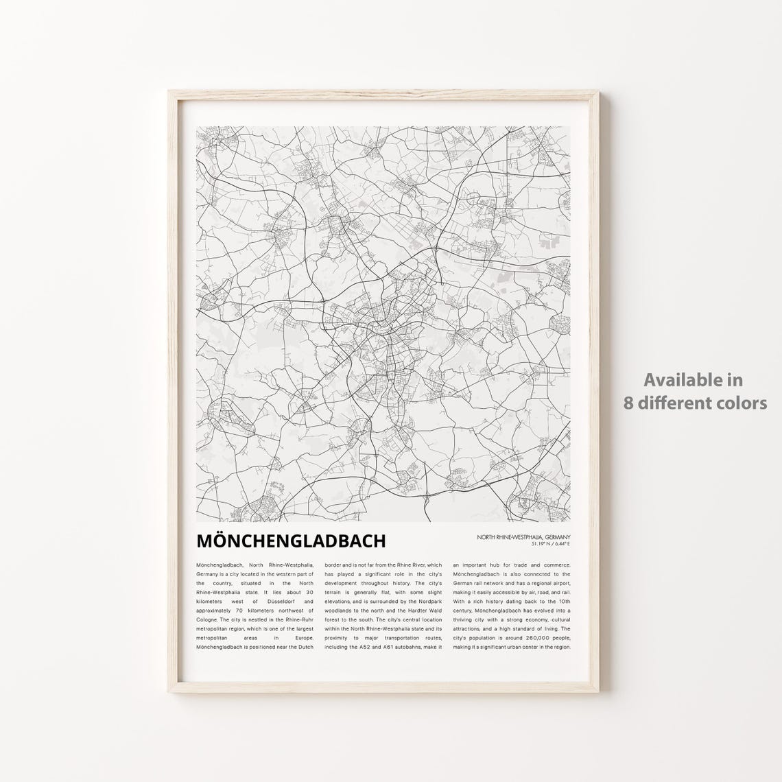 Mnchengladbach Map Print Travel Wall Decor Art North Rhinewestphalia