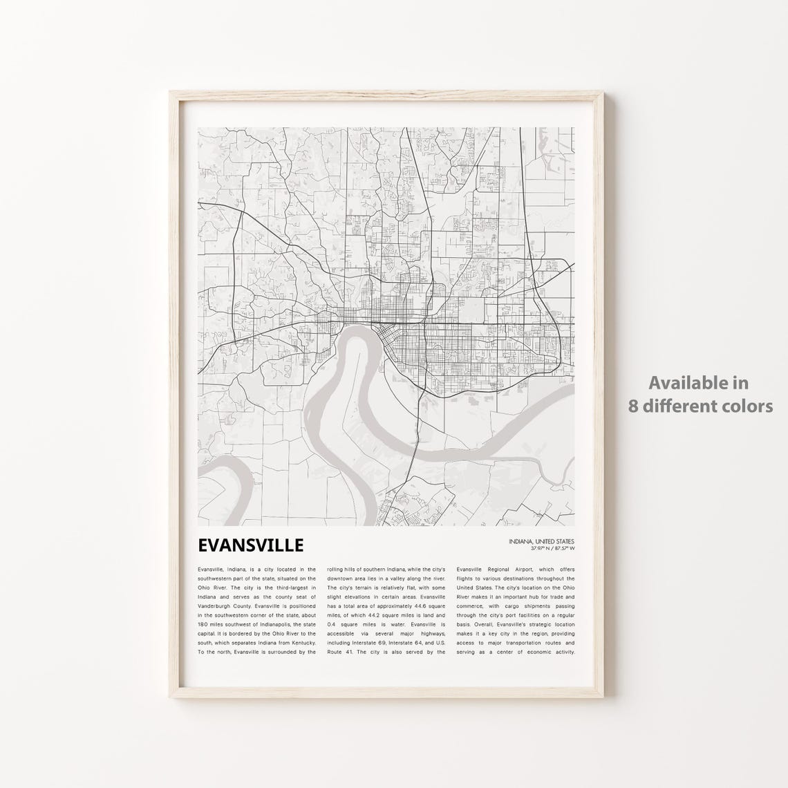 Evansville Indiana Minimalist City Map Modern Housewarming Poster