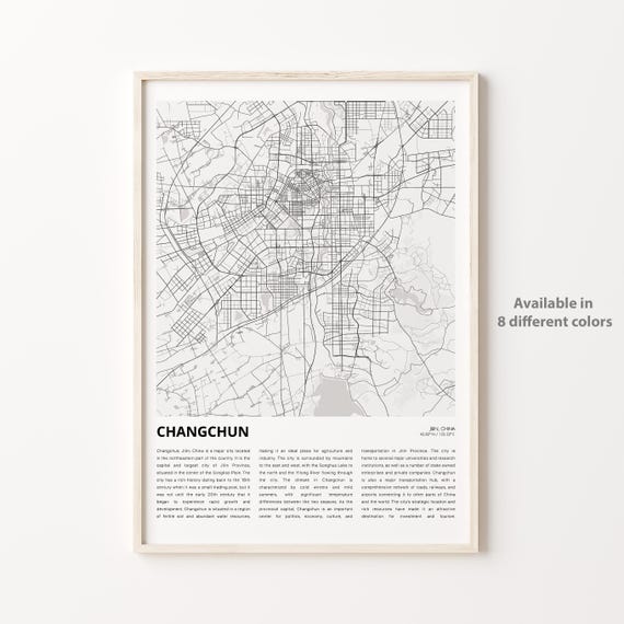 Changchun Map Print Travel Wall Decor Art Jilin Housewarming Gift