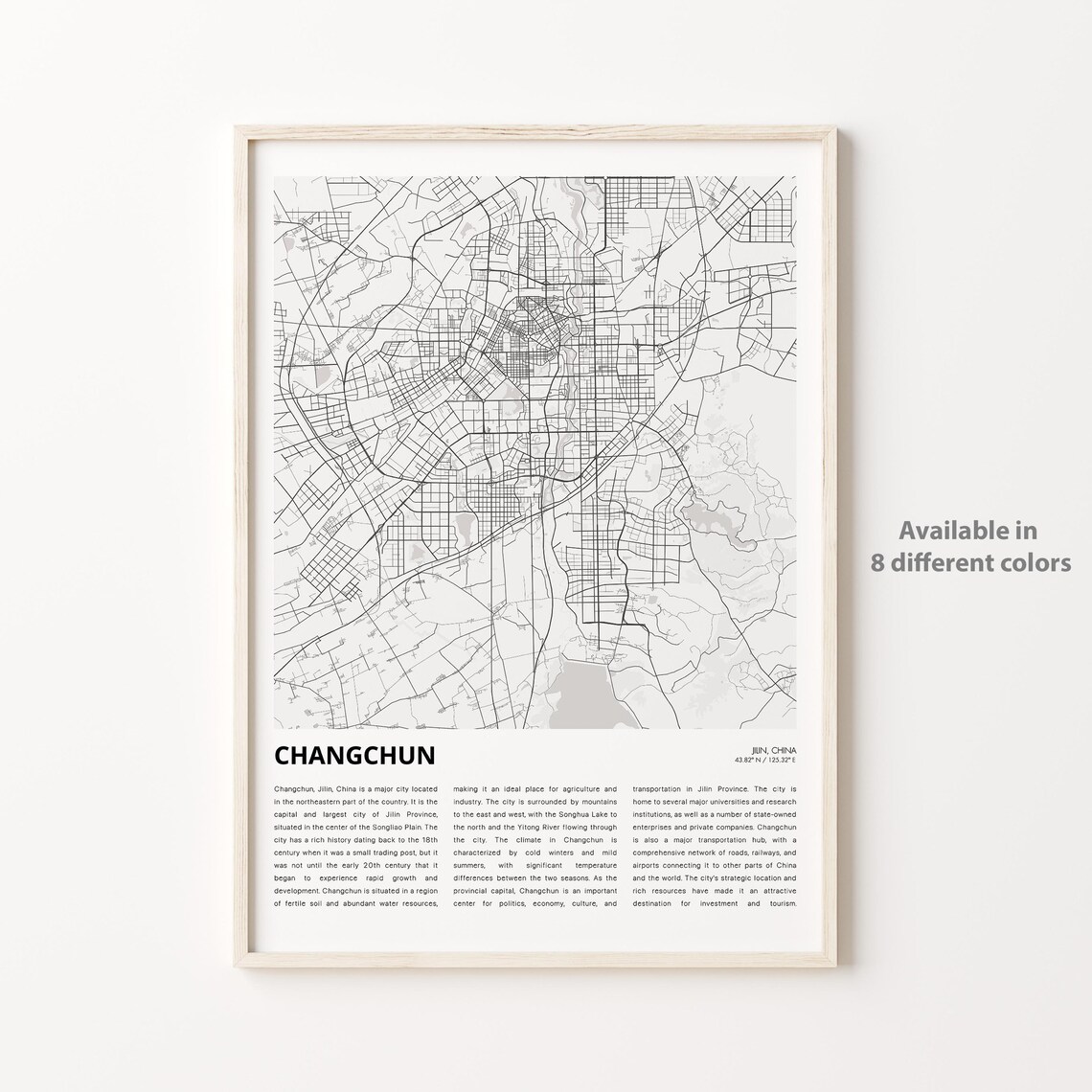 Changchun Jilin China Minimalist Black White City Map Art Print
