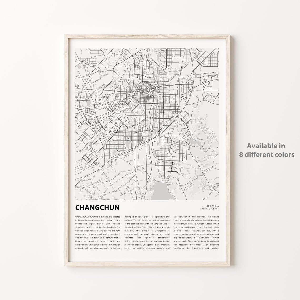 Changchun Map Print Travel Wall Decor Art Jilin Housewarming Gift
