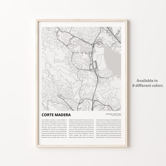 Corte Madera Map Print Travel Wall Decor Art Housewarming Gift