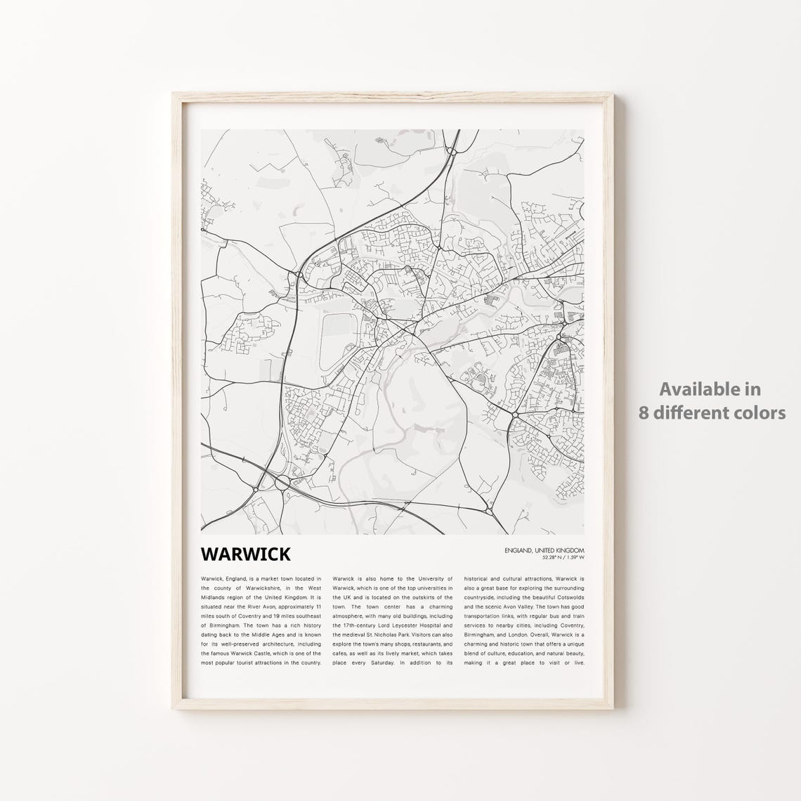 Warwick England United Kingdom Historic Market Town Map Line Art Poster