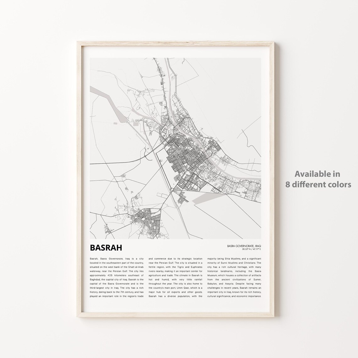 Basrah Iraq Basra Governorate City Street Map Minimalist Travel Poster